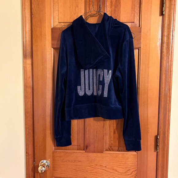 Juciy Couture Y2K Woman’s Velour Cropped Hoodie Regal Blue Size Medium - Picture 2 of 9